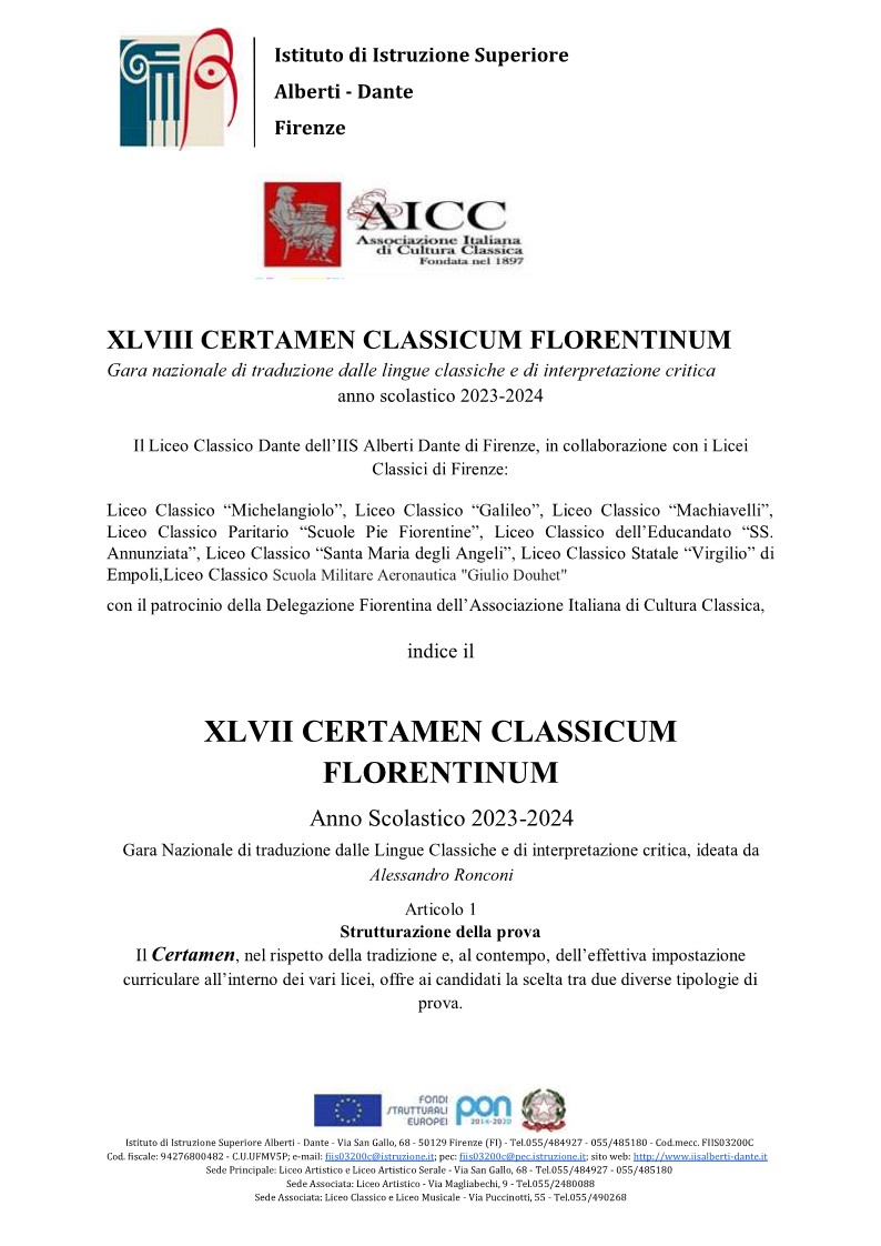 Bando Certamen Classicum Florentinum 1